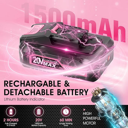 Saker Cordless Hedge Trimmer-20V Electric Shrub Trimmer Grass Shears Handheld Grass Cutter, Hedge Shear with 1 PCS Rechargeable Battery and Charger for Garden, Lawn(Pink)