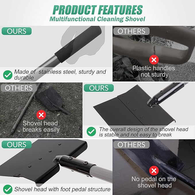 Suchtale 54 Inch Heavy Duty Snow Shovel and Ice Scraper with Adjustable Long Handle, Multifunctional Floor Scraper Tool for Driveway, Sidewalk, Garden and Outdoor Cleaning