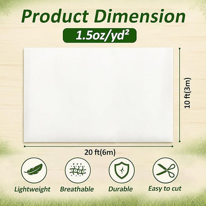 Gardzen 1.5 oz Plant Covers Freeze Protection, Reusable 10ft x 20ft Floating Row Covers, Thicker Frost Blankets for Outdoor Plants, Pests Protection, White