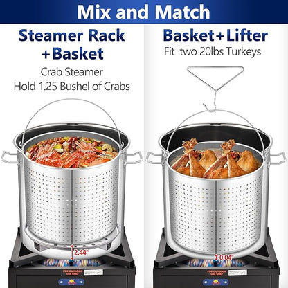 ARC 52QT Stainless Steel Stockpot for Crab Seafood Boiler Crawfish Pot with Basket and Steamer Rack, Outdoor Cooking Pot for Lobster Shrimp Boiling, Turkey Fryer and Tamales Steamer, 13 Gal