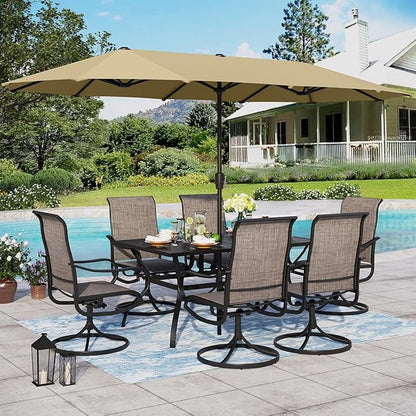Sophia & William Patio Set with Umbrella 8 Pieces Outdoor Dining Set for 6 with 13ft Double-Sided Patio Umbrella Beige, 6 x Swivel Patio Chairs, 1 Metal Table for Lawn Garden