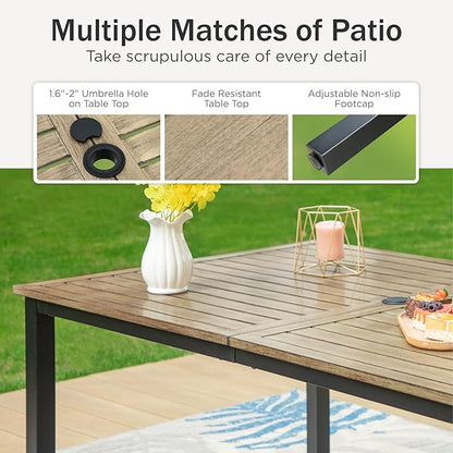 PHI VILLA 7 Pieces Outdoor Dining Set for 6, 65” Wood-Like Metal Rectangle Dining Table & Rattan Wicker Chairs with Cushions, Large Dining Furniture Set for Patio, Deck, Porch, Yard