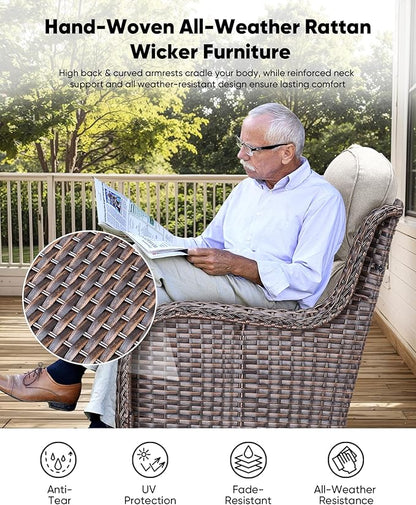 HUMMUH Wicker Patio Furniture Set 6 Inch Thick Cushion Outdoor Swivel Rocker Patio Chairs with Deep Seat Sofa 6PCS Outdoor Furniture Set for Porch Garden Deck