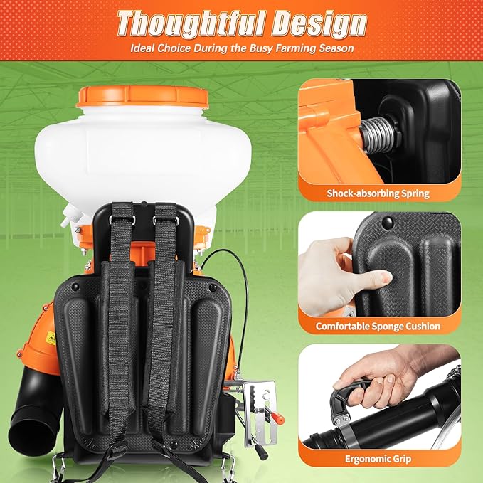 2-Stroke Backpack Fogger Agricultural 41.5CC Mister Duster Backpack 14L/3.7gal Gas Fogger Sprayer Blower 7500r/min