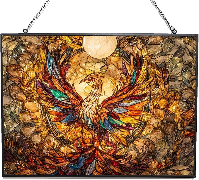 Customized Rectangle Mega Chicken Stained Glass Window Hanging Sun Catcher Halloween Haning Ornament Decoration Christmas Birthday Gifts for Lover Friends Mother