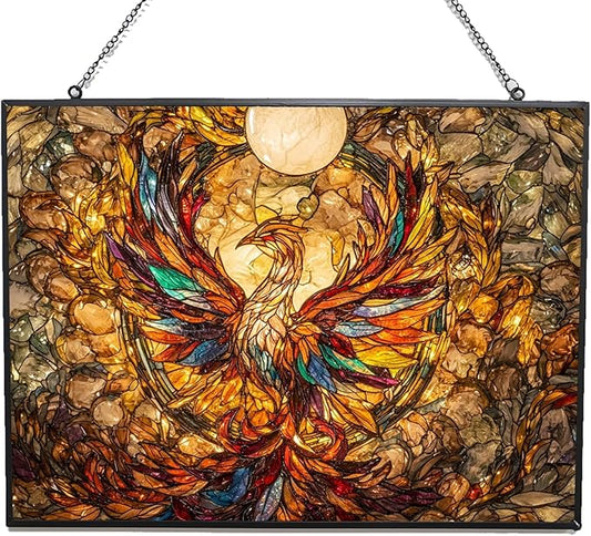Customized Rectangle Mega Chicken Stained Glass Window Hanging Sun Catcher Halloween Haning Ornament Decoration Christmas Birthday Gifts for Lover Friends Mother
