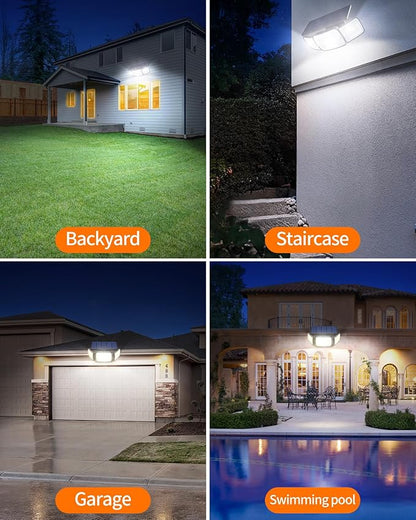 intelamp Solar Outdoor LED Flood Light with 4 Lighting Modes & Remote Control, Dual 180° Motion Sensor, 1200LM, High-Efficiency Panel, 6000mAh Battery, IP65 Waterproof for Garden Patio Yard Security