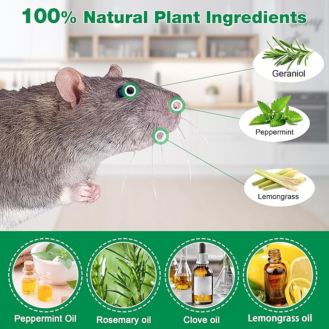 12 Pack Peppermint Oil Mouse Repellent Pouches - Powerful Pest Repellent for Rodent Rat Mice Skunk Squirrel Roach Moth, Mice Deterrent for House/Car/RV/Garage/Boat/Shed/Basement, Plant-Based Formula