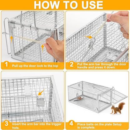 2 Pack Humane Rat Traps - Live Mouse Rat Cage Traps Catch and Release for Indoor Outdoor, Small Animals Traps, Easy to use(12.6''*5.5''*4.7'')