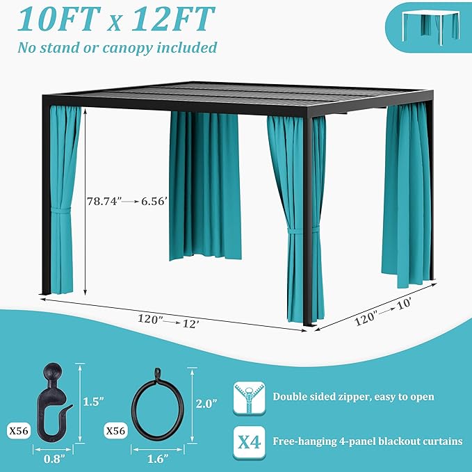 Gazebo Universal Replacement Privacy Curtain,10'×12' Gazebo Outdoor Waterproof Curtains, 4-Panels Sidewall Curtains with Double Zipper for Patio Canopy, Garden and Backyard (Curtain Only)