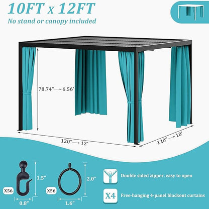Gazebo Universal Replacement Privacy Curtain,10'×12' Gazebo Outdoor Waterproof Curtains, 4-Panels Sidewall Curtains with Double Zipper for Patio Canopy, Garden and Backyard (Curtain Only)