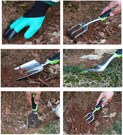 Garden Tool Set, 8 Pcs Heavy Duty Aluminum Rustproof Gardening Hand Tools，with Non-Slip Rubber Grip,Durable Storage Tote Bag,Outdoor Hand Tools, Idea for Transplanting, Weeding, Digging and Planting