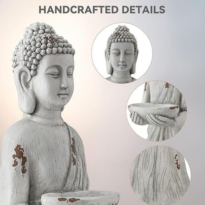 Zen Garden Asian Buddha Statue, 42.1" Large Outdoor Yard Sculpture,Durable Magnesium Oxide Stone Decor for Patio, Yard,Indoor Spaces, Antique White
