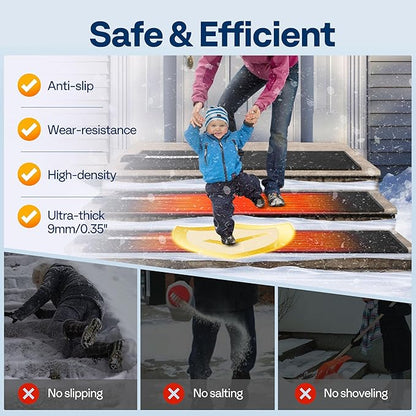 VIVOHOME 10" x 38" Snow Melting Mat with Grounding Wires, 0.35" Thickened SBR Rubber Heated Outdoor Mats, Heated Walkway Mats 2 Pack (Power Cord Not Included)