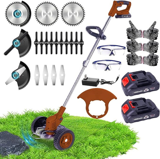 Weed Wacker Cordless Adjustable Weed Eaters 3 in 1 Electric String Trimmer Lawn with Two Battery with Charger Comes with Multiple Blades for Yard,Green,Garden(Coffee)