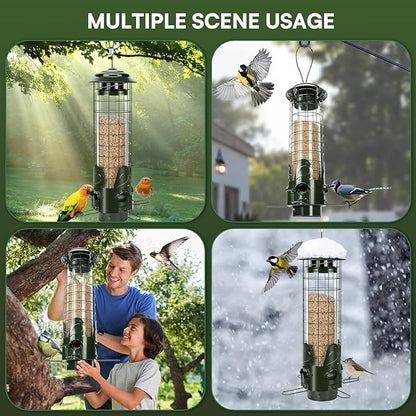 Squirrel Proof Bird Feeder,Outdoors Hanging Gravity Protection Squirrel-Proof Mesh Metal Bird Feeders,Easy Cleaning,3LB Capacity Outside Wild Birdfeeders with Finch Cardinal Chickadee-Green