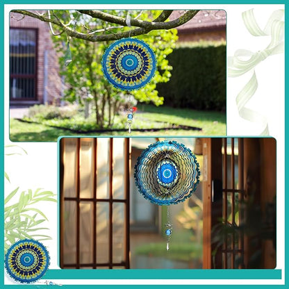 12 Inch Mandala Wind Spinners with Gazing Ball Spiral Tail, Outdoor 3D Stainless Steel Hanging Spinner Mandala Wind Catchers Sculpture for Indoor Outdoor Garden Yard Decoration(Blossom)