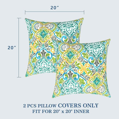 LVTXIII Outdoor Throw Pillow Covers 20 x 20 Inch, Covers ONLY Modern Cute Pattern Decorative Square Toss Pillow Case Pack of 2 for Home Patio Garden Sofa Bed Furniture, Damask Green