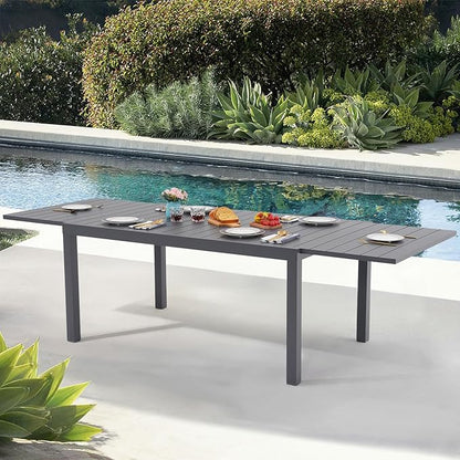 Soleil Jardin Aluminum Patio Extendable Dining Table, 63" - 105", Adjustable Indoor Outdoor Furniture Rectangle Table for 6-10 Person Porch Deck Garden, Dark-Grey