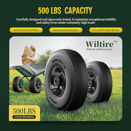 (2 Pack) 4.10/3.50-4 Flat Free Tire and Wheel 10-Inch Solid Wheel Replacement with 5/8 Extra 3/4 &1/2 Bearings,2.2" Offset Hub -Compatible with Hand Truck,Wheelbarrow(Wave,Black)