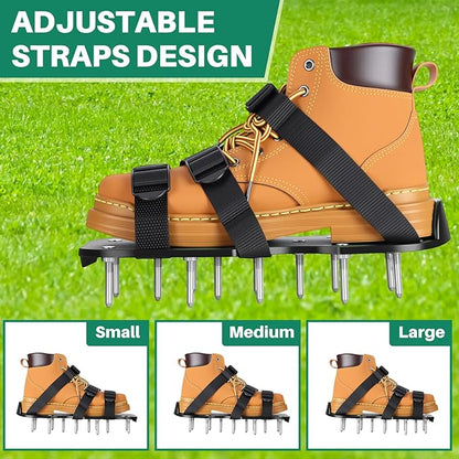 2 Pair Lawn Aerator Shoes with Adaptable Straps Soil Aerator Shoes Heavy Duty Spiked Sandals One Size Effectively Aerating Lawn Tool for Yard Garden Grass Patio