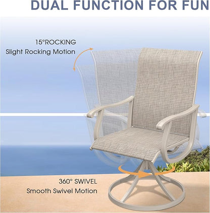 VICLLAX 9 Pieces Outdoor Dining Set, Patio Furniture Set of 8 Patio Swivel Dining Chairs and 60" Patio Round Table, Sandshell Chairs & Sandshell Tabletop