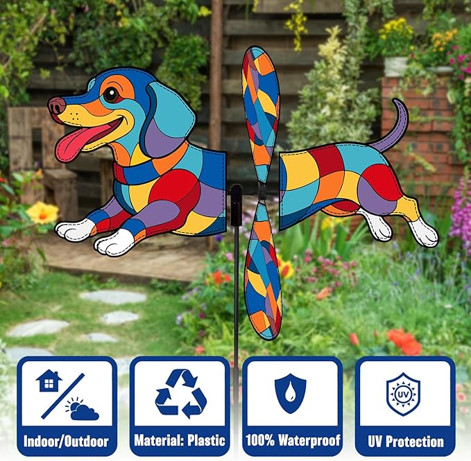 Dachshund Petite Spinner Outdoor, Dachshund Dog Wind Spinner for Yard and Garden