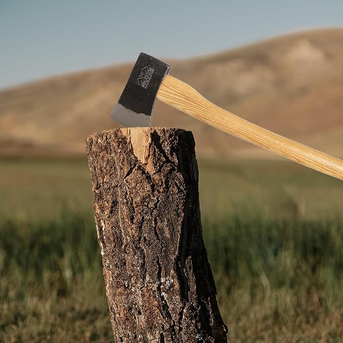 Prandi Axes Yankee C45 Forged Carbon Steel Hatchet - Hickory Handle with Leather String - Ideal for Firewood, Splitting, and Chopping - 35.43" L x 7.95" W, 1800g Head 3.086.18.TH