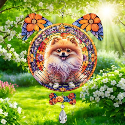 Pomeranian Dog Ears Wind Spinner, Pomeranian Wind Spinner Hanging for Yard and Garden V02