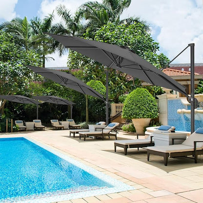HOTIME10ft Large Cantilever Patio Umbrellas - Upgrade and Intensify - with 360 Rotation and 5 Angles Adjustment - Aluminum Offset Pool Umbrella Square Outdoor Umbrella for Patio Garden Deck Pool