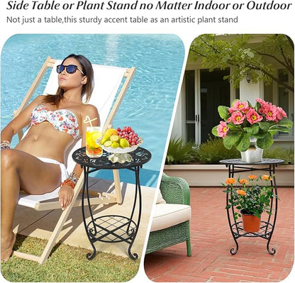 Metal Side Table, 18inch Round Side End Table, Outdoor Side Table Patio Bistro Table, Weather Resistant Portable Outdoor and Indoor End Table Drink Table for Garden Balcony Yard, 25" Height