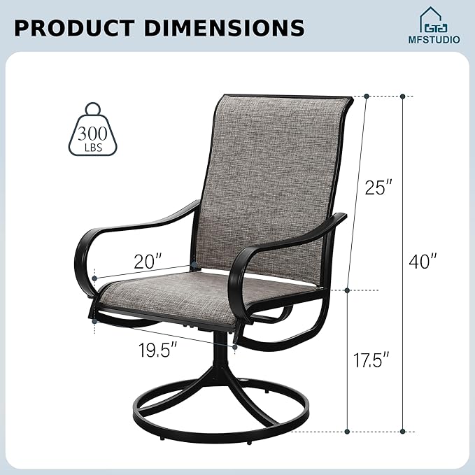 MFSTUDIO Outdoor Swivel Patio Chairs Set of 6, Patio Dining Chairs with Breathable Textilene Fabric & Metal Frame, Weather-Resistant Outdoor Furniture Chairs for Deck, Backyard, Lawn,Garden