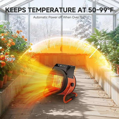 Greenhouse Heater with Remote, 1500W Outdoor Patio Heater with Digital Thermostat, Garage heater 24-Hour Timer for 3S Fast Heating, 3 Modes Adjustment, PTC Overheat Protection for Grow Ten