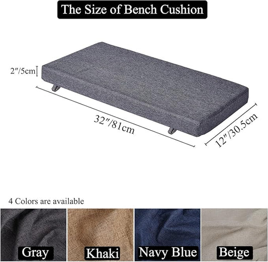 32 x 12 Inch Piano Bench Cushions for Indoor Furniture with Ties Non Slip Kitchen Dining Room Bench seat Cushion for Shoe Storage Ottoman Window Settee Pad, Gray