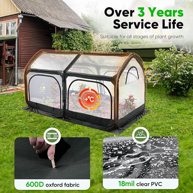 Quictent Premium Greenhouse with Screen Window, Portable Fast-up Plant Greenhouses for Outdoors with Heavy Duty Pop-up Fiberglass Frame Durable Waterproof Cover, 98.4x49.2x52.8 Inch, Black