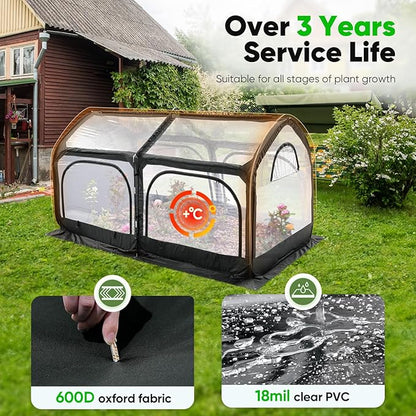 Quictent Premium Greenhouse with Screen Window, Portable Fast-up Plant Greenhouses for Outdoors with Heavy Duty Pop-up Fiberglass Frame Durable Waterproof Cover, 98.4x49.2x52.8 Inch, Black