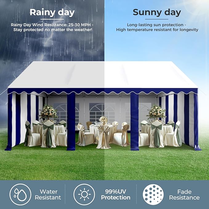 GREEN PARTY 13x26FT Party Tent Heavy Duty, Large Wedding Event Shelters with 3 Carry Bags & Removable Sidewalls, Outdoor Canopy Gazebo Commercial Tent for Carport Camping Garden Patio