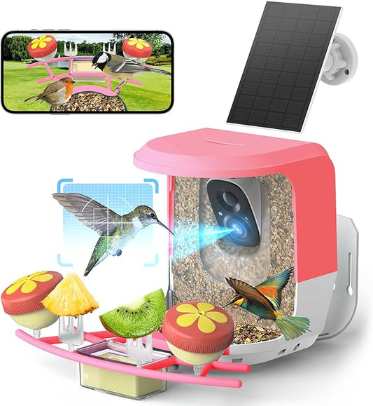 Smart Bird Feeder with Camera Solar Powered - 2K HD Live Video Camera AI Identify Birds, Visible Window Auto Capture& Motion Detection -Instant Arrival Alerts, Birds Lover Gifts