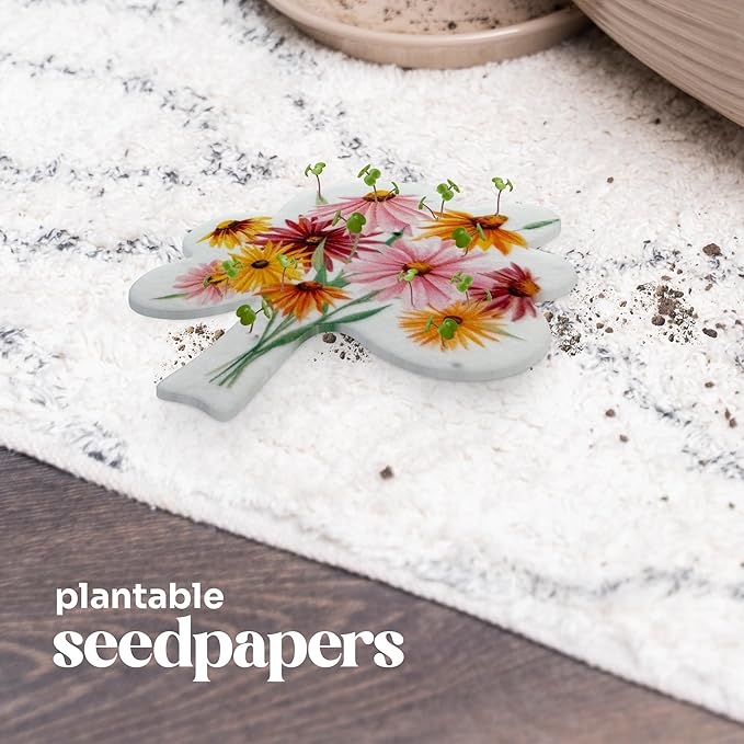Seed Paper Thank You Cards – 4 Plantable Bouquet Inserts with Wildflower Seeds, 4 Greeting Cards & Envelopes, Unique Gift for Mothers, Garden Lovers, Birthdays, Weddings & Special Occasions