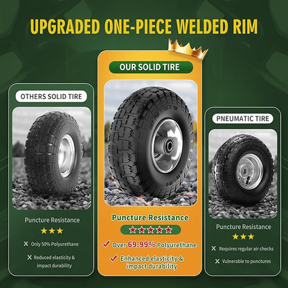 (2 Pack) 4.10/3.50-4 Flat Free Tire and Wheel 10-Inch Solid Wheel Replacement with 5/8 Bearings,2.2" Offset Hub -Compatible with Hand Truck,Wheelbarrow(Gray)