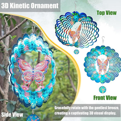 Butterfly Wind Spinners for Yard and Garden,12 Inch 3D Stainless Steel Hanging Kinetic Yard Art Wind Sculpture, Kinetic Art Garden Decor for Christmas Outdoor & Indoor
