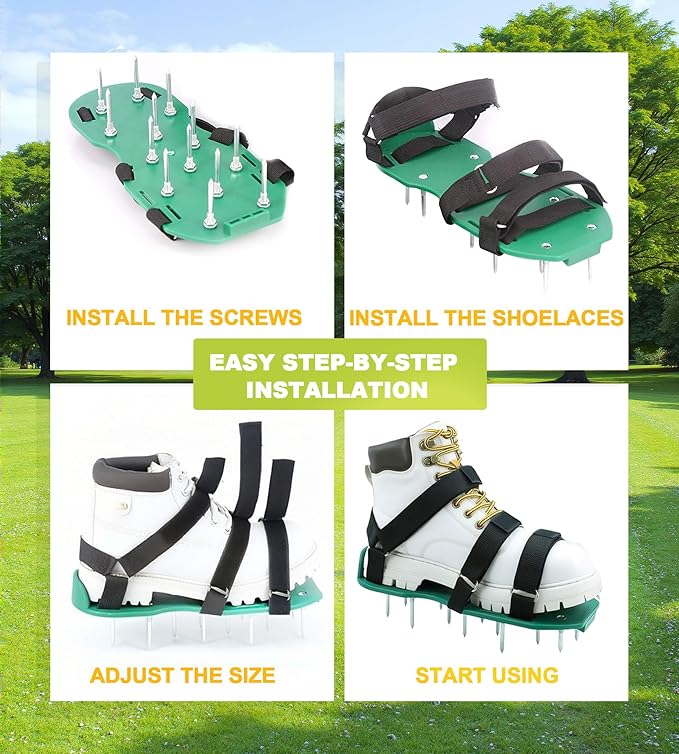 Blueash Lawn Aerator Shoes for Grass, Aerator Shoes for Lawn Aeration 2" Spikes, Aeration Shoes for Lawn with Adaptable Straps for All Shoe Sizes