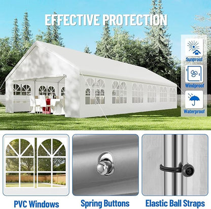 20'X40' Party Tent with Removable Sidewall Windows, Outdoor Heavy Duty Wedding Gazebo, Event Shelter Wedding Canopy Tent for Parties Carport BBQ, White & Straight Edge