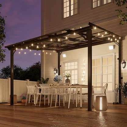 MEISSALIVVE 10' x 10' Wall Mounted Lean to Metal Gazebo with Sloped Roof - Black