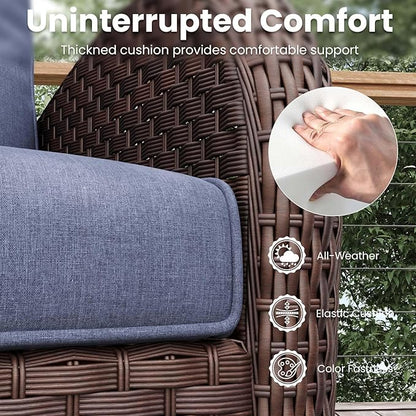 7 Pieces Patio Furniture Sets with Fire Pit Table, Wicker Rattan High Back Outdoor Swivel Rocking Chairs Set with 3-Seat Couch, Ottomans and Side Table