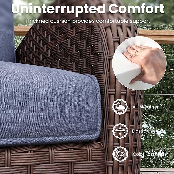 6 Pieces Patio Furniture Sets, Wicker Rattan High Back Outdoor Swivel Rocking Chairs Set with Side Table