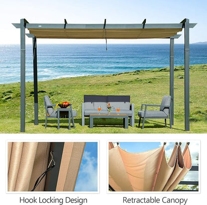 Domi Outdoor Living 10’ X 13’ Outdoor Retractable Pergola with Weather-Resistant Canopy Aluminum Garden Pergola Patio Grill Gazebo for Courtyard