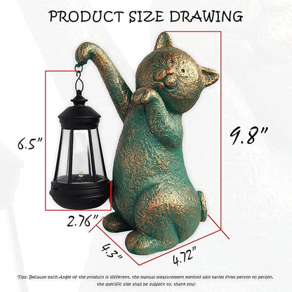 JOYBEE Garden Statues Cat with Solar Lantern Outdoor Decor-Cat Solar Figurines Lights Decorations for Patio Yard Lawn Ornaments-Gifts for Birthday Easter Housewarming