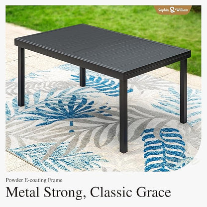 Sophia & William Black Expandable Patio Dining Tables Metal Outdoor Table for 6-8 Person Lawn Garden Bistro Rectangular Table