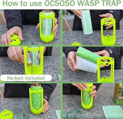 Wasp Traps for Outdoor Hanging, Hornet Carpenter Bee Fly Sticky, Outdoor Wood Bee Traps Reusable for Garden Patio Camping Picnic(2 Pack)